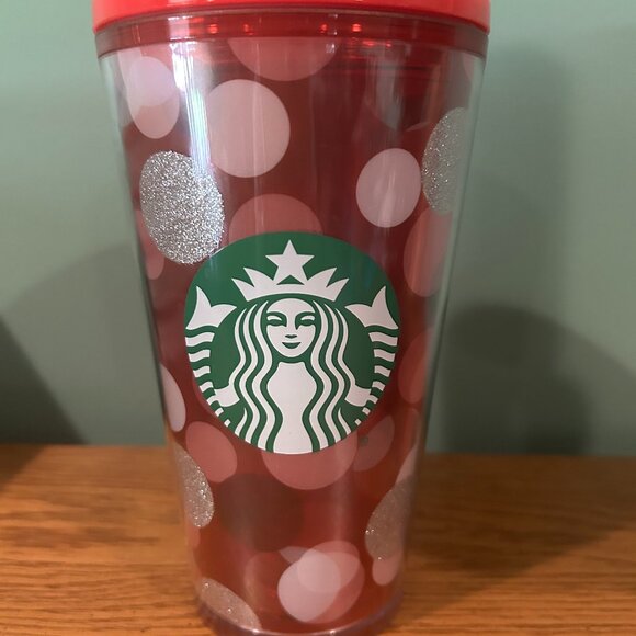STARBUCKS RED DOTTED 16 OZ  COLD CUP - Picture 1 of 5